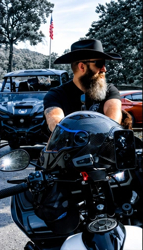 Drew with his motorcycle at Mobbin 2026